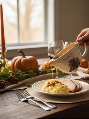 Rae Dunn by Magenta “happy Turkey day” Ceramic Gravy Boat W/Turkey EUC